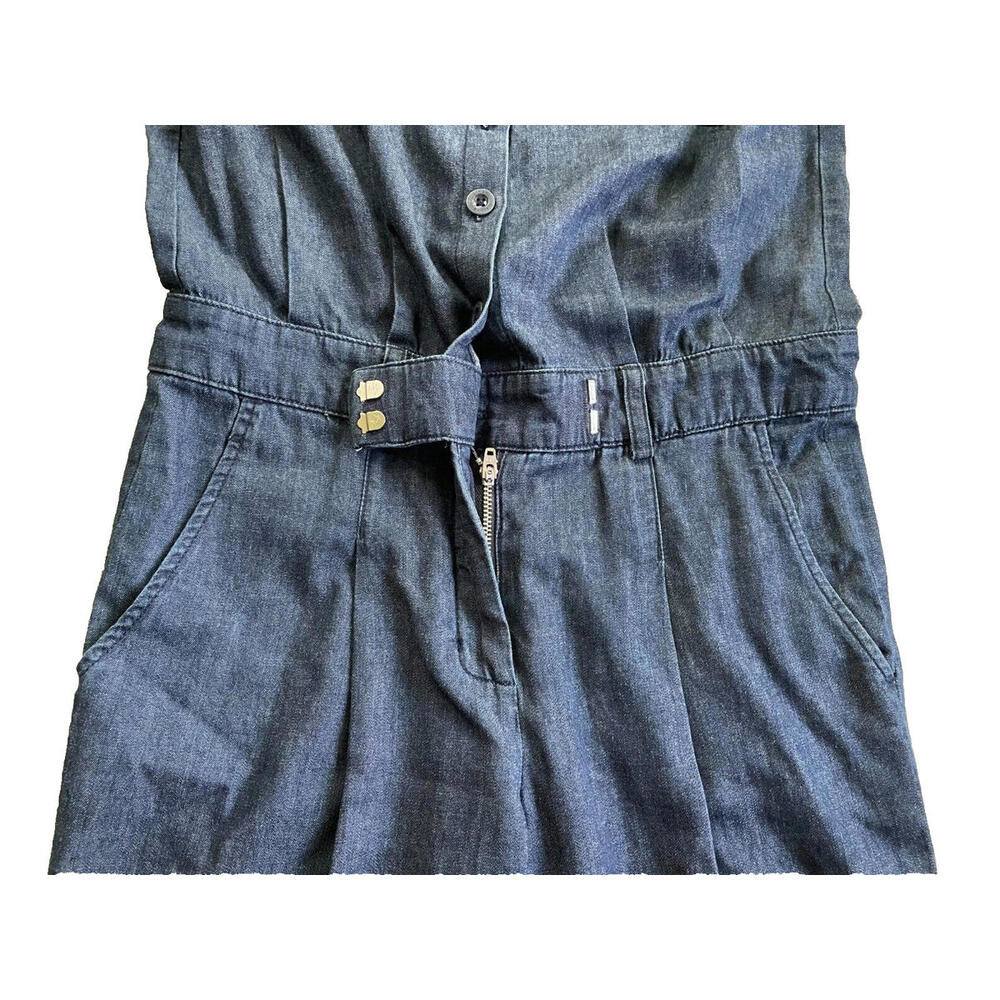 Vince Denim Blue Jean Collared Boiler Jumpsuit Coveralls Dark Wash Womens Size 0 - Picture 3 of 9